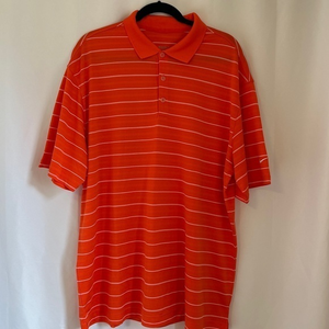 Nike Golf Polo Orange And White Striped Dri-Fit Polo Size XL‎